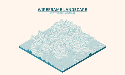 Trendy abstract wireframe background. 3D grid cyberspace illustration. Digital technology Mountain. Vector illustration.