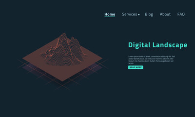 Design for Landing Page. Abstract wireframe background. Digital technology terrain. EPS 10 Vector.
