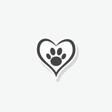Animal love symbol paw print with heart sticker