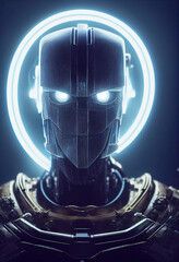 Head of metal cyborg - obrazy, fototapety, plakaty