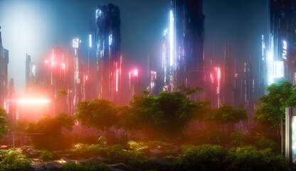 City of future.Tall gloomy skyscrapers