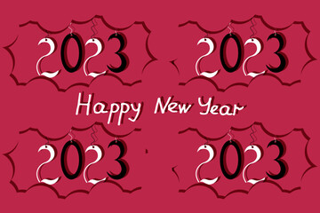 Viva magenta cut out paper template 2023 calendar cover. Big banner with 2023 numbers on the rope. with inscription Happy New Year. Marketing material, website, social media