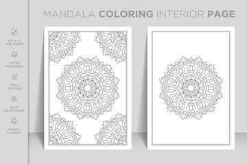 Ready to print complete mandala coloring book interior page. Luxury ornamental mandala design.