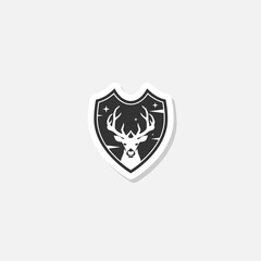 Deer head and shield sticker logo design template