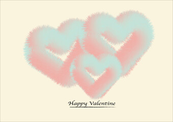 illustration of  Green pink fluffy heart valentine poster card, soft theme.