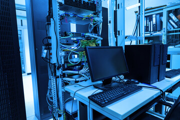 fiber optic with servers in a technology data center