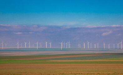 Landscape of a wind turbine park seen from a distance