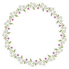 Floral round hand drawn botanical frame. Vector isolated design element. 