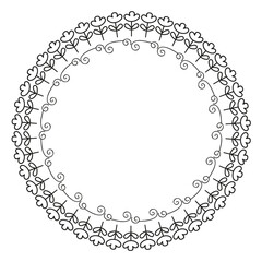 Floral round hand drawn botanical frame. Vector isolated design element. 