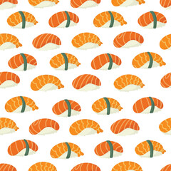 Sushi rolls pattern seamless. Traditional Japanese food background. Vector texture