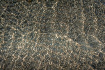 Fototapeta na wymiar Clear water surface texture with splashes and bubbles. Trendy abstract nature background. Water waves in sunlight.