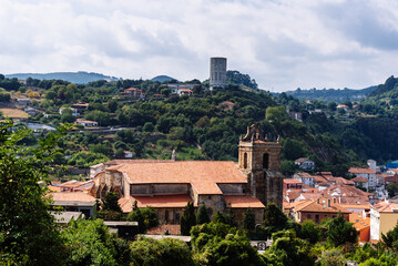 Fototapeta na wymiar Aerial cityscape of the town of Laredo in Cantabria, Spain. Church of St Mary