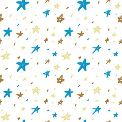 Doodle stars. Cute kids abstract seamless pattern. Boho simple colorful background starry sky