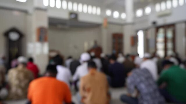 Blurry background islamic men pray in mosque in Friday. gathering in mosque.