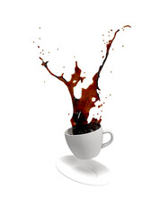 falling coffee cup on white background 3d illustration