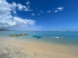 Paddle board in blue lagoon of Reunion island