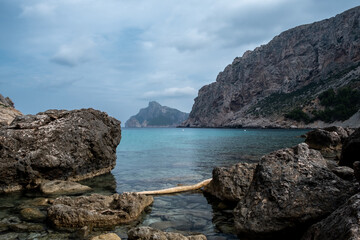 Fototapeta na wymiar Scenic view of rock and turquoise water in Mallorca