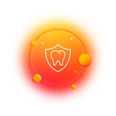 Tooth with a shield line icon. Dentistry, stomatology, Teeth, dentist, caries protection, tooth enamel, filling, prosthesis, veneer, braces, white smile, roots. Healthcare concept. Glassmorphism style