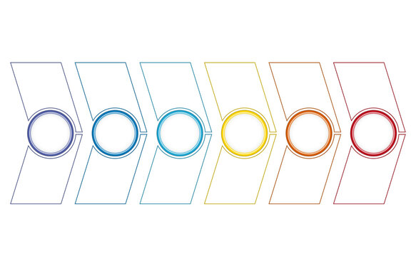 Infographics, Timeline from color lines, circles and arrows, 6 positions