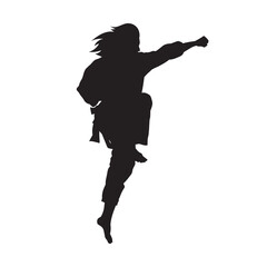 Fototapeta na wymiar Illustration female karate fighter wearing uniform isolated vector silhouette. On white background.