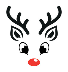 Cool deer whit red nose on white background