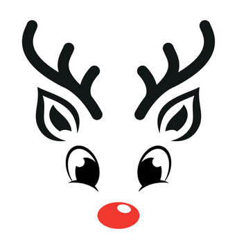 Cool Deer Whit Red Nose On White Background