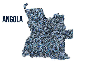 The map of the Angola made of pictograms of people or stickman figures. The concept of population, sociocultural system, society, people, national community of the state. illustration.