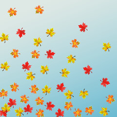 Orange Leaf Background Blue Vector. Floral Collection Design. Colorful Design Plant. Realistic Foliage Illustration.