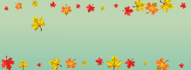Red Leaves Background Green Vector. Leaf Beautiful Design. Orange Canadian Plant. Pattern Floral Frame.