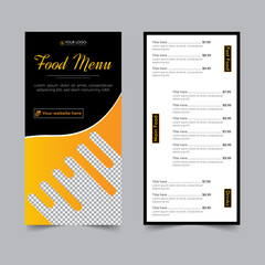 food flyer for restaurant menu card design, cooking recipe for fast food, burger or cocktail party, food poster business dl flyer template