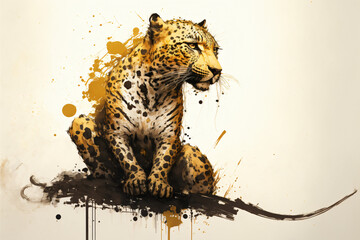 Ink painting of leopard portrait