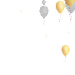 Golden Confetti Background White Vector. Toy Celebrate Background. Silver Festive Helium. Air Fly Card.