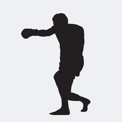 Illustration kickboxing fighter isolated vector silhouette. On white background.