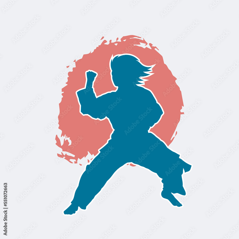 Poster Karate martial art fighter vector silhouette.