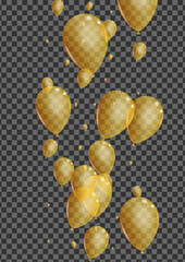 Yellow Baloon Background Transparent Vector. Air Reflection Template. Gold Wedding Balloon. Surprise Entertainment Banner.