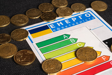 energy efficiency of the electrical system in ukraine. euro coins on black background