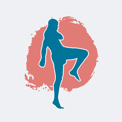 Blue Illustration kickboxing fighter isolated vector silhouette.