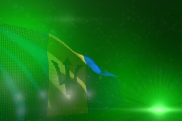 beautiful hi-tech illustration of Barbados flag of dots waving on green - selective focus and place for content - any occasion flag 3d illustration..