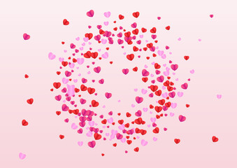 Fototapeta na wymiar Violet Confetti Background Pink Vector. Card Frame Heart. Red Love Backdrop. Tender Heart Day Illustration. Fond Cute Texture.