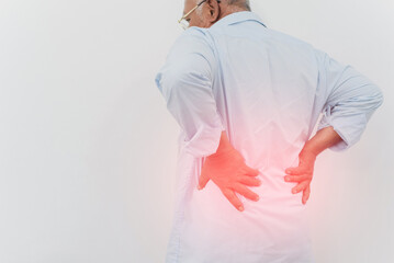 Back and waist pain, Asian senior man touching his back with musculoskeletal pain.