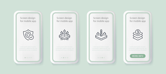 Naklejka na ściany i meble breathable fabric set icon. Shield, gear, permeability, temperature control, atmosphere, three layer material. Technology concept. UI phone app screens. Vector line icon for Business and Advertising