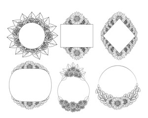 Flower wreath and floral frame clipart for wedding invitation elements