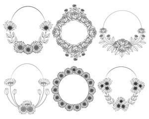 Flower wreath and floral frame clipart for wedding invitation elements