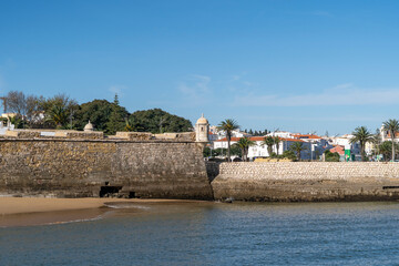 Fortaleza da Ponta da Bandeira fortress in Praia da Batata in Lagos, Algarve, Portugal.