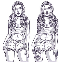 Hot urban girl emblem monochrome