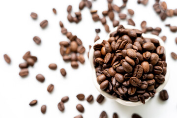close up coffee beans on wooden table
