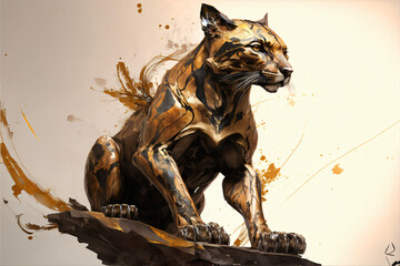 Ink Painting Puma Portrait 