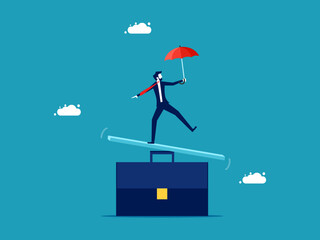 Business concept of balance. Businessman standing on top of work life balance vector eps