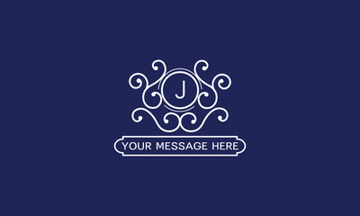 Vintage elegant initial J monogram design template. White color logo design isolated on dark background. Vector illustration