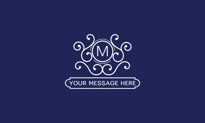 Vintage elegant initial M monogram design template. White color logo design isolated on dark background. Vector illustration